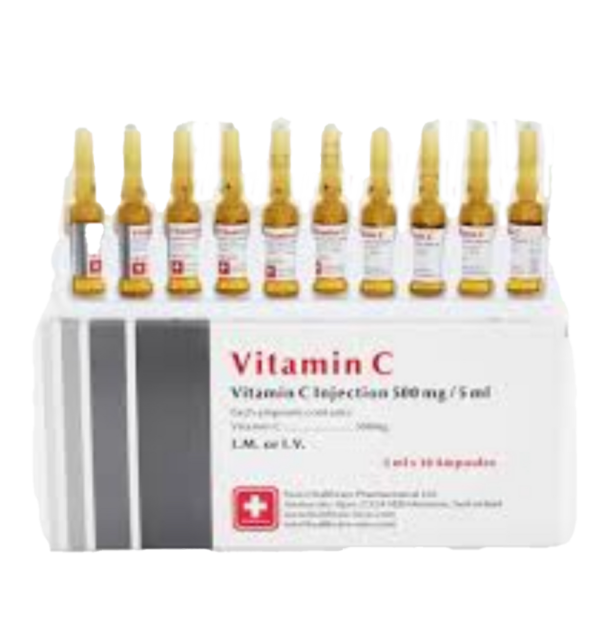 Ascorbic Acid (Vitamin C) Injection 500mg/5ml Ampoules (Pack Size 10)