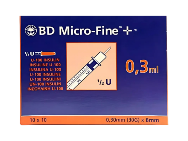 BD Microfine Syringe and Needle u100 0.3ml 30g 8mm (Box of 100)