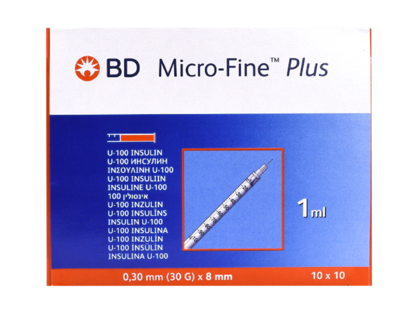 BD Microfine Syringe and Needle u100 1ml 8mm 30g (Box of 100)
