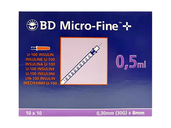 BD Microfine Syringe and Needle u100 0.5ml 30g 8mm (Box of 100)